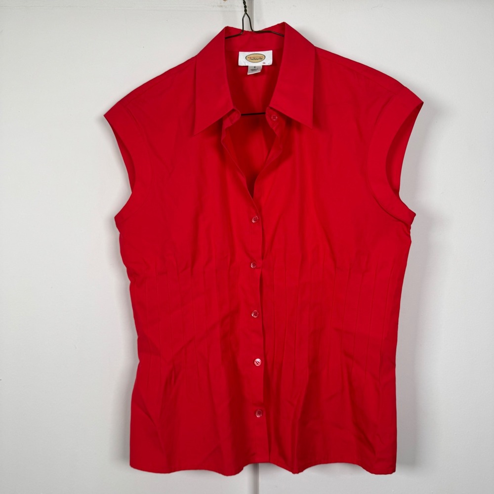 Talbots Red Sleeveless Pintuck Button Down Cotton Shirt Size 8